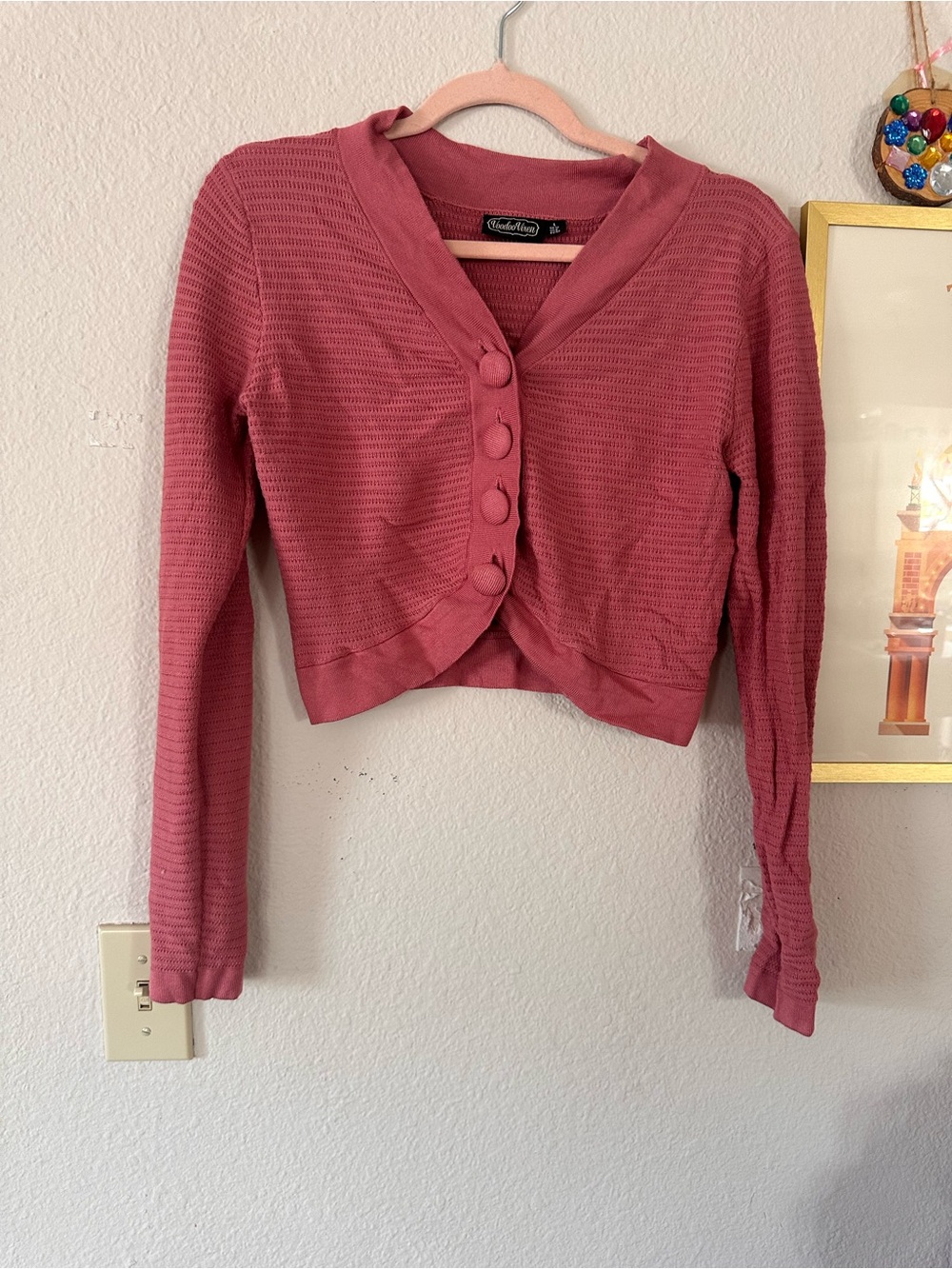 Voodoo Vixen L Pink Cropped Cardigan